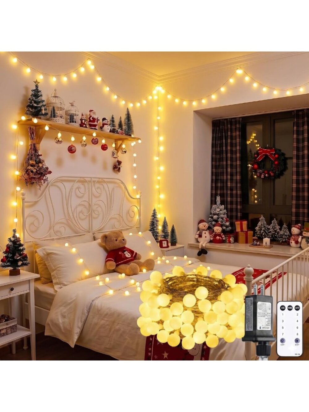 100 LED Shatterproof Globe String Lights - 33ft Warm White Fairy Lights, Remote